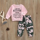 Toddler Kids Baby Girl Letter Print Clothes T-shirt   Camo Pants 2pcs Outfit Set