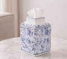 Ceramic Floral Square Tissue Box Cover Blue White Roses Tissue Cover 6 25 X 4 8 