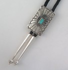 Rectangular Sterling Silver   Turquoise Radiant Stamped Southwestern Bolo Tie