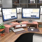 Dual 3 Shelf Computer Riser With Drawer Adjustable Length And Angle Desktop 2 Mo
