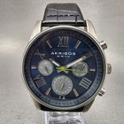 Akribos Xxiv Classic Watch Men 41mm Blue Dial Silver Tone Daydate Round New Batt