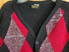 Vintage 1960s Marshall Field Cardigan  Medium Polyester Mcm Grunge Atomic Argyle