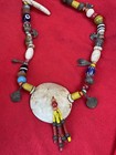 Naga Headhunter Vintage Carved Shell   Bronze Head Medicine Necklace