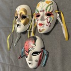 3 Vintage Mardi Gras Ceramic Hand Painted Matte Face Wall Masks