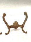 2 Antique Double Hall Tree Coat hat Hooks Cast Iron Rusty