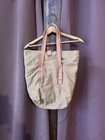 Vintage Hand Made Canvas Tote Leather Straps Lined Pockets Quality