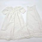 Antique Vtg 2 Pc Fancy White Cotton Dress   Slip Embroidered Pin Tuck Gimp Trim