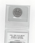1858  Re-en 5  Coin Mart Graded Canadian  20 Cent    ms-60  clnd Die Br clash