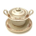 Old Ivory Syracuse China Calhoun Gold Red Porcelain Sugar Bowl W  Lid   Saucer