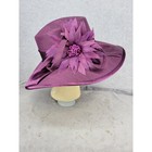 Something Special Purple Satin Wide Brim Hat Church Derby Floral Feather 14 