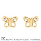 14k Yellow Gold White Stone Butterfly Baby Screw Back Stud Kid Earrings