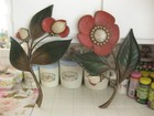Pair Of Vintage Mcm Syroco Orange Flower Wall Hanging Plaque Decor