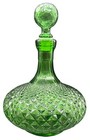 Vtg Italian Green Diamond Decanter Glass Set Empoli Ship Genie Bottle Mcm Italy