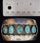 Vintage Navajo - Five-stone Bisbee Blue Turquoise - Sterling Silver Bracelet