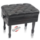Genuine Leather Adjustable Piano Bench Seat - Griffin Black Wood Keyboard Stool