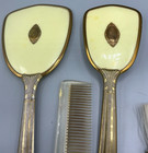 4 Pc Vintage Vanity Hand Held Mirror And Brush Set Metal Gold Toned