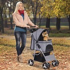 4 Wheels Pet Stroller Foldable Dog Cat Stroller Jogger For Medium Dog Cats Grey