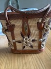 2 Vintage Mexico Woven Straw   Yarn Basket Handbags With Clasp 