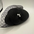 Black Fascinator Hat With Veil And Rhinestones Occasion Headpiece
