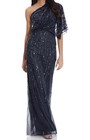 Adrianna Papell Navy Sequin One-shoulder Full Length Gown Size 14  nwt 