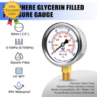 0-100 Psi Liquid Filled Pressure Gauge  1 4  Npt Lower Mount  2 5  Dial  304 Sta