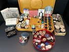 Vintage Lot Sewing Notions thread buttons boxes singer Metal Bobbins etc 