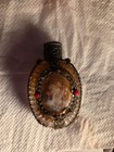 Vintage Art Deco Czech Miniature Perfume Bottle Metal Filigree  Red Cabochons