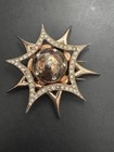 Vintage 2 Nettie Rosenstein Sterling Silver Vermeil Star Rhinestones Clip   Pin