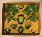 Akro Agate The Little American Maid 3050 Green Childrens Tea Set Uranium Glows