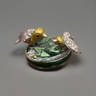 Vintage Pewter Enamel Bird Trinket Box Jeweled Rhinestone Oval Pill Box Unmarked