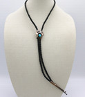 Vintage Navajo Native American Indian Turquoise Sterling Silver Bolo Tie
