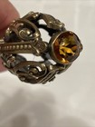 Antique Brass Victorian Ornate Hat Pin Large Amber Crystal Hatpin  15    Free Ship