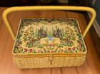 Vintage Sewing Box Yellow Gold Castle   Deer Tapestry  -  11 5 X 8 5 Inches