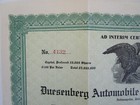 1922 Duesenberg Automobile   Motors Ad Interim Stock Certificate  Indianapolis