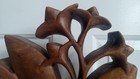  Teak Wood Leaf Flower Sculpture Vintage Mid Century Modern Signed Carved Art