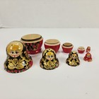 Set Of 5 Russian Matryoshka Nesting Dolls Hand Painted Wood Black Red Strawberry