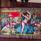 Vintage 70s Velvet Belly Dancer Tapestry Wall Hanging Middle Eastern Scene Fring