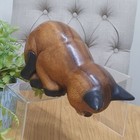 Hand Carved Wooden Curious Shelf Cat
