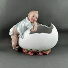 Extremely Rare Heubach Figurine Container  Baby Boy Hanging From Egg Shell  6  L