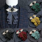 Men Vintage Wedding Party Pre Tied Clip On Neck Bow Tie Ribbon Necktie Brooch
