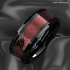Atop 8 6mm Men Black Red Tungsten Ring Wedding Band Celtic Dragon Carbon Fiber