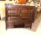 English Antique Oak Bookcase Display Cabinet W  Glass Doors And Shelving