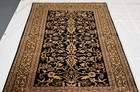 Classic Fine Afghan Hand Knotted Wool Rug 4x6 Ft Black Botanical Floral Area Rug