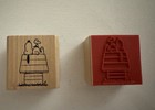 Wood Mounted Rubber Stamp - Peanuts Snoopy With Woodstock On House