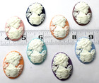 8 Different Colors  16 Total  40x30mm Gorgeous Women Resin  Cameos Cabochon Nice