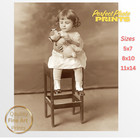 Vintage Young Girl With Teddy Bear  Antique Child Portrait Giclee Fine Art Print