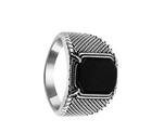 925 Sterling Silver Black Onyx Men   s Ring     Bold Square Signet Ring With Texture