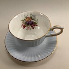 Paragon Bone China Teacup   Saucer Blue Fruit Floral England Vintage