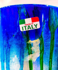 Italian Hand Blown Art Glass Vase Blue Green Silver Drip Design 11 63 