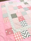 Baby Quilt Pink Gray Handmade Patchwork Blanket 42  X 42    Girls New